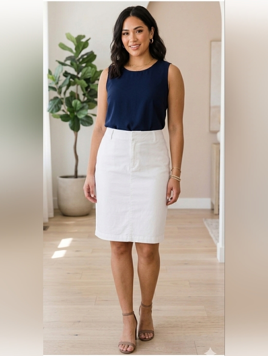 Joan Rivers Dresses & Skirts - White Knee Length Skirt Medium M Petite P Slim Skirt  21in Stretch